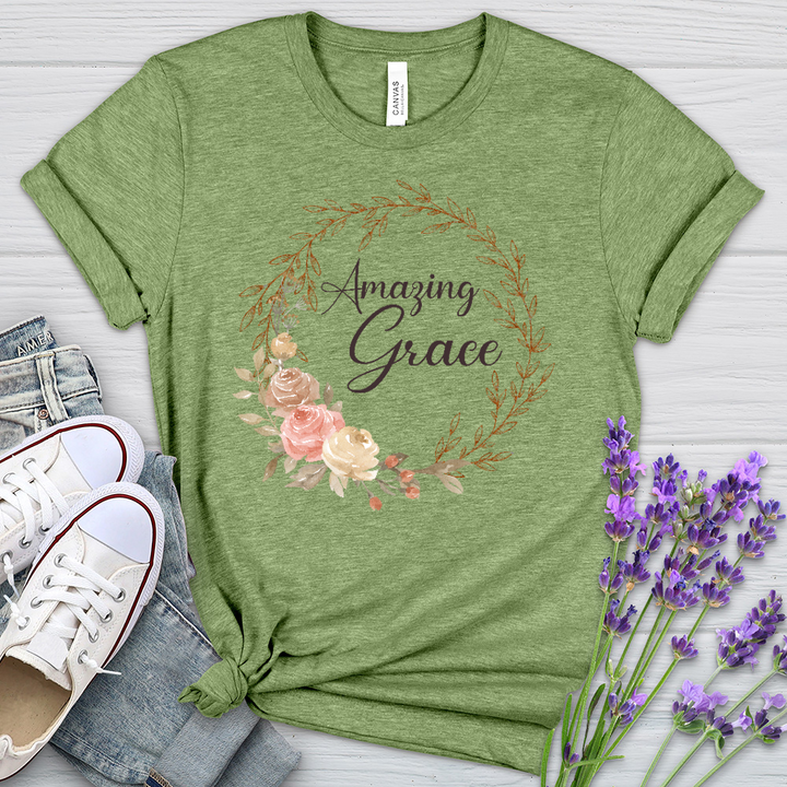 Amazing Grace Floral Wreath Heathered Tee