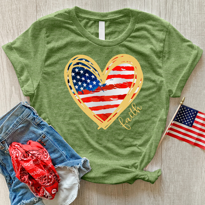 Usa Flag Heart Heathered Tee