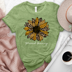 Blessed Grammy Leopard Sunflower Heathered Tee