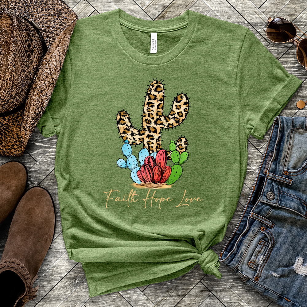 Faith Hope Love Cheetah Cactus Heathered Tee