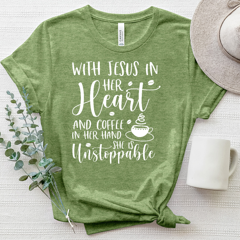 With Jesus and Coffee Heathered Tee