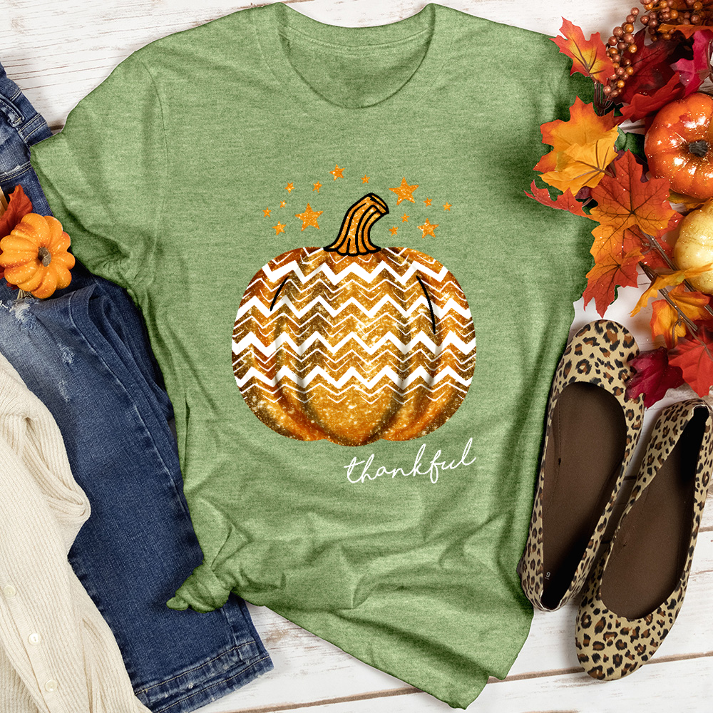 Thankful Retro Pumpkin Sparkle Heathered Tee