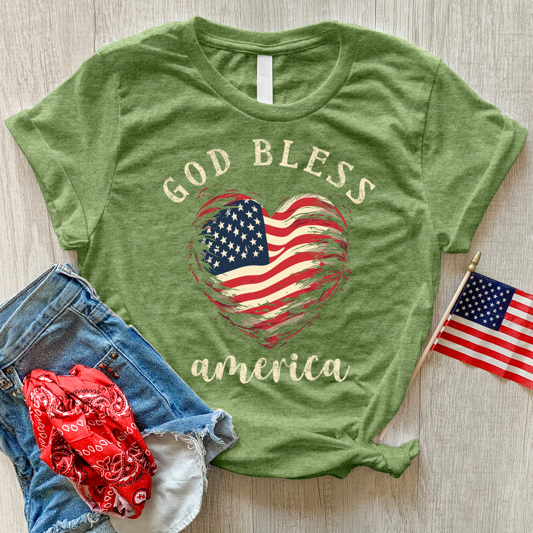 God Bless Waving Flag Heathered Tee