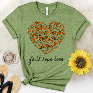 Faith Hope Love Butterfly Heart Heathered Tee