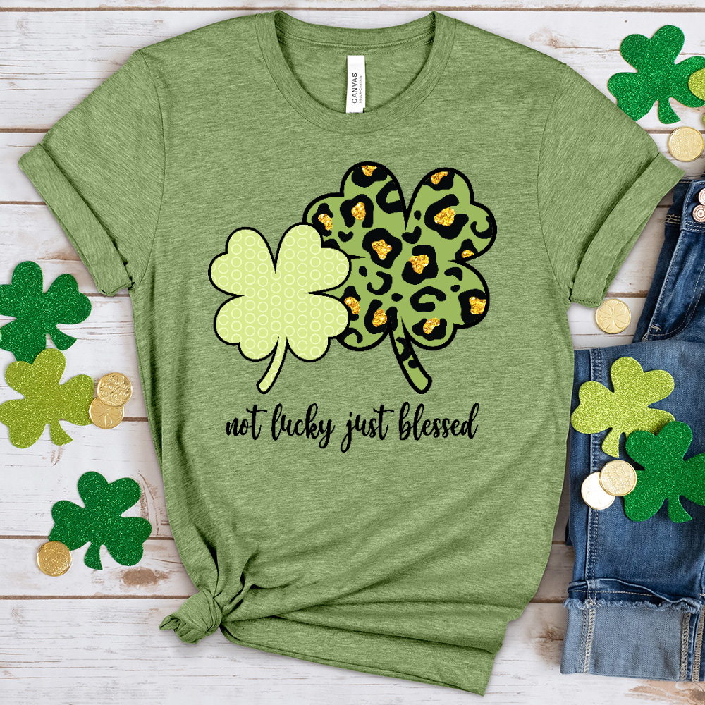 Just Blessed Leopard Shamrocks Heathered Tee