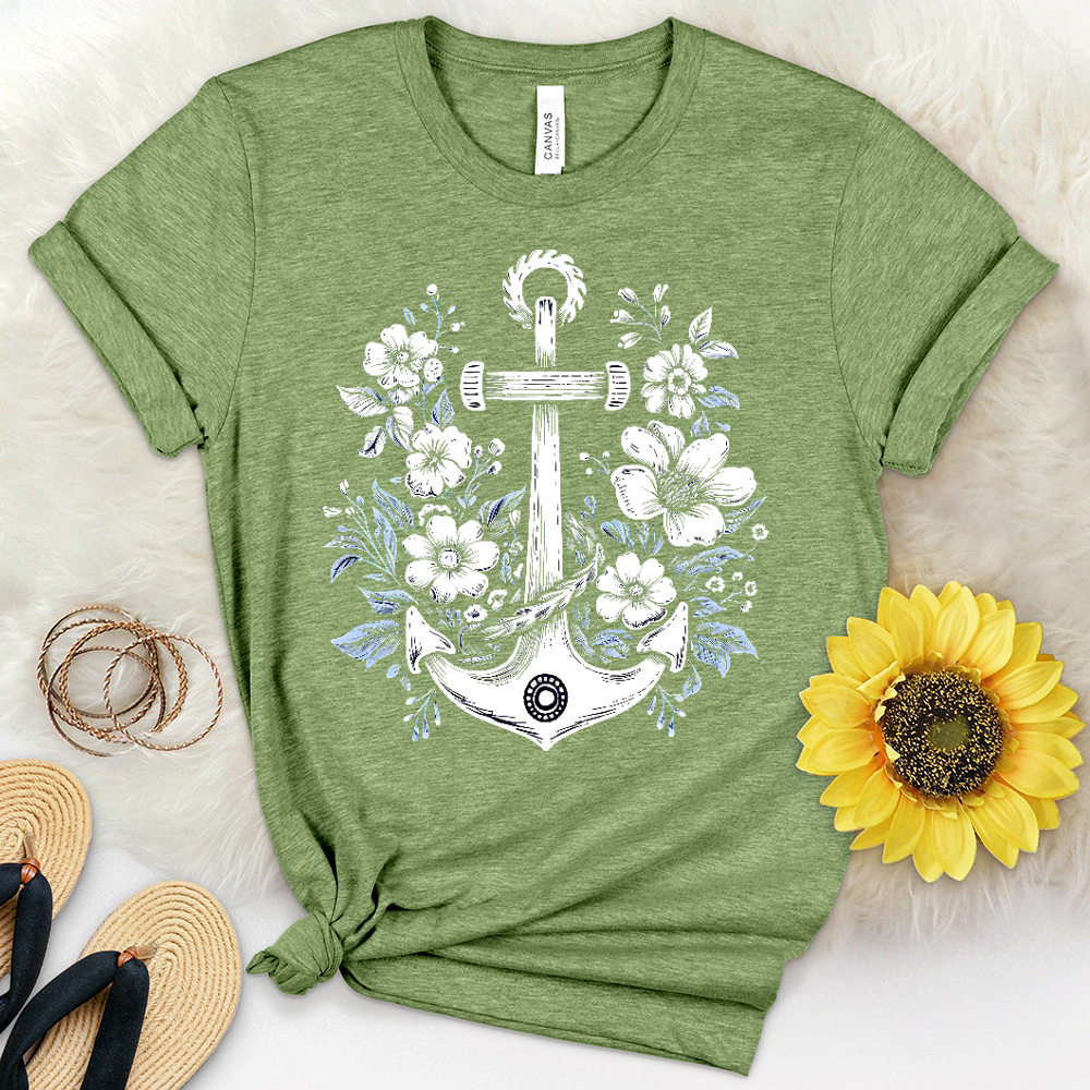 Anchor With Flower Heathered Tee