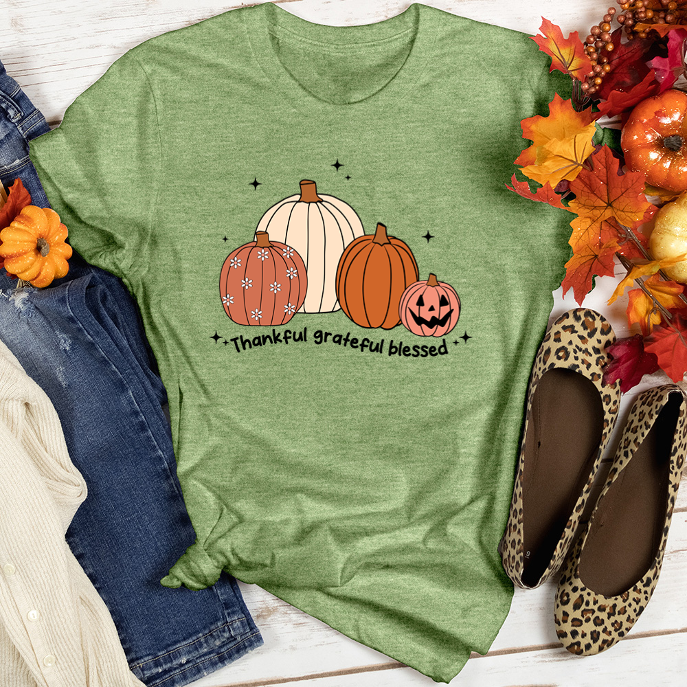 Thankful Grateful Blessed Pumpkin Patch Heathered Tee