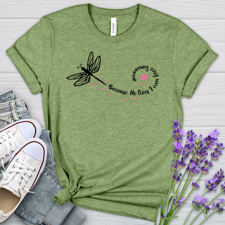 Because He Lives Dragonfly Heathered Tee