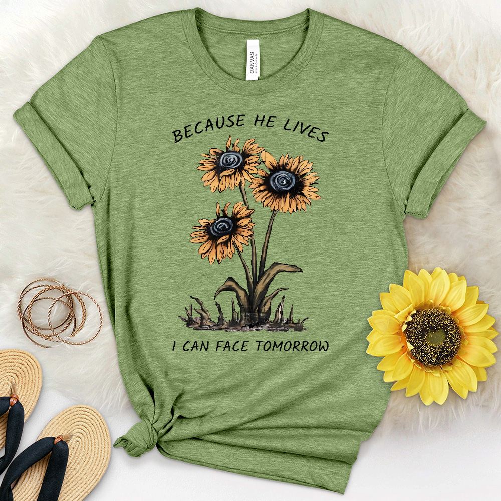 Because He Lives Sunflower Trio Heathered Tee