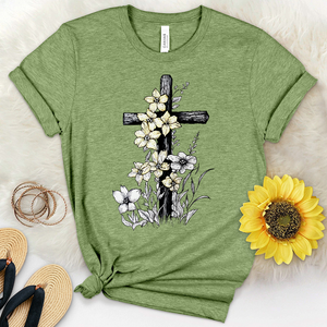 Cross With Flowers Heathered Tee