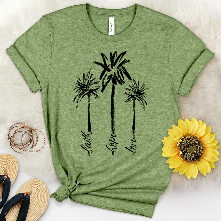 Faith Hope Love Watercolor Palms Heathered Tee