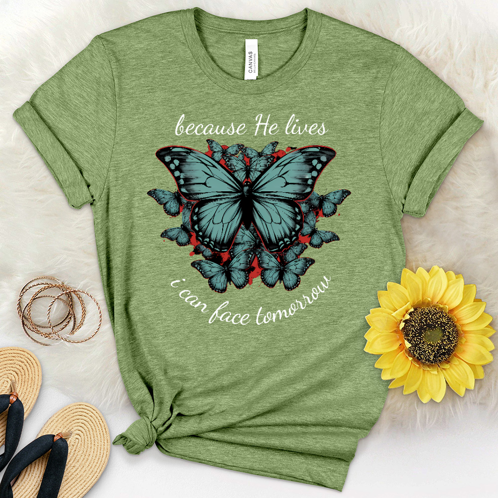 Because He Lives Butterflies Heathered Tee