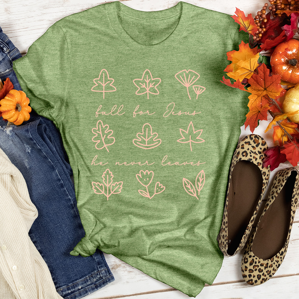 Fall For Jesus Leaf Pattern Heathered Tee