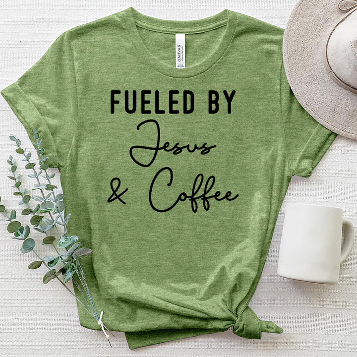 Fueled By Jesus And Coffee Heathered Tee