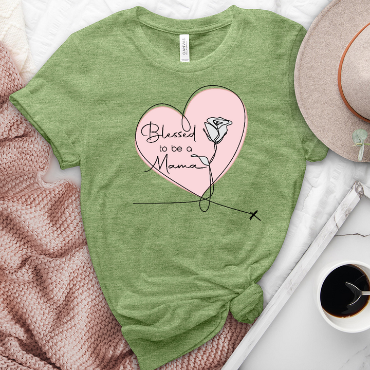 Blessed Mama Pink Heart Heathered Tee