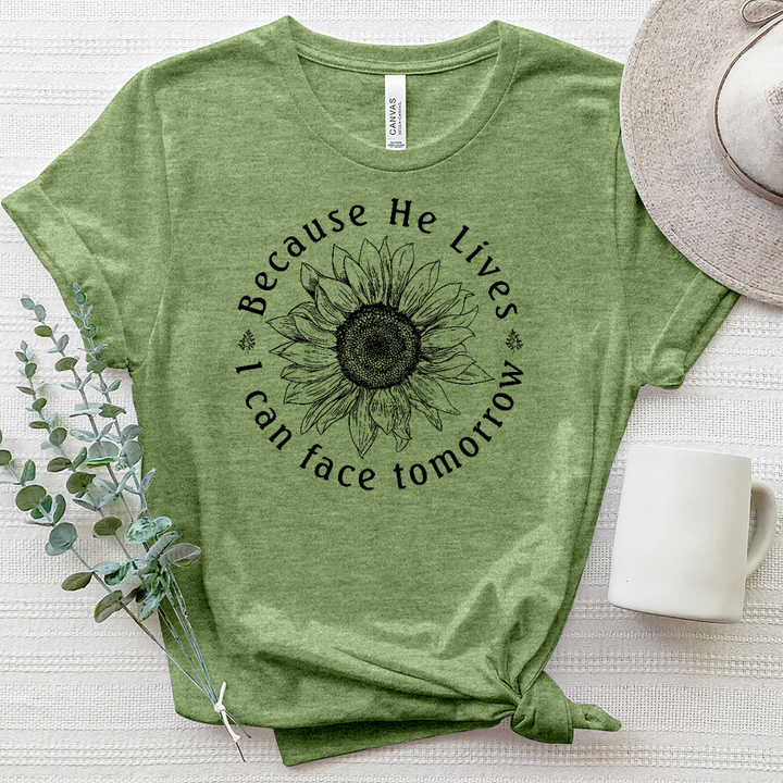 Because He Lives Sunflower Heathered Tee