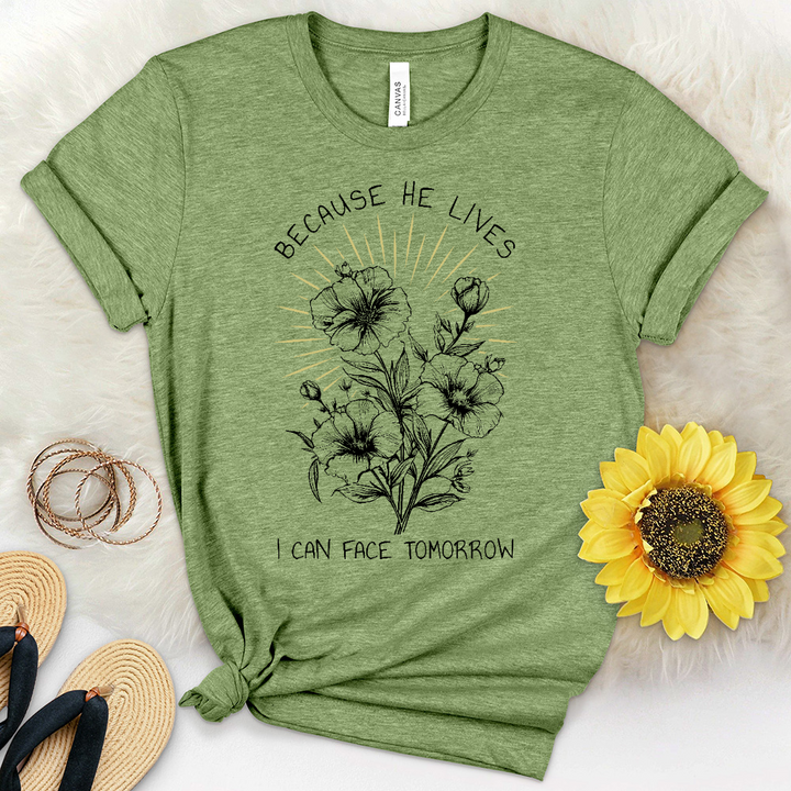 Because He Lives Flower Sunrise Heathered Tee