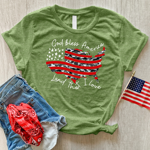 God Bless America Camo USA Heathered Tee