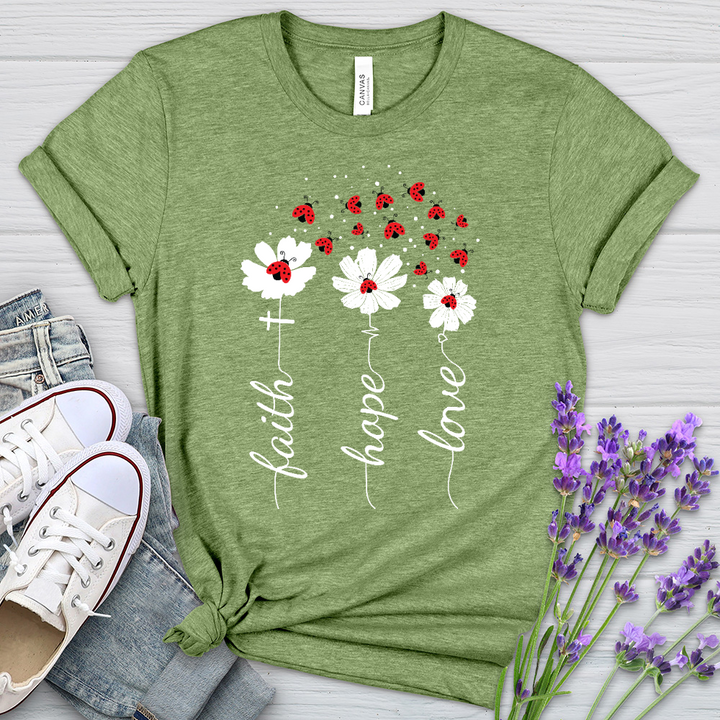 Faith Lady Bug Flowers Heathered Tee