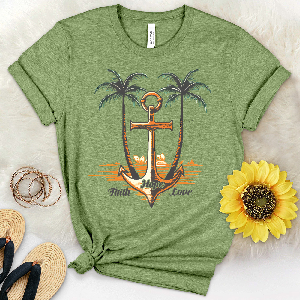 Faith Hope Love Anchor Palms Heathered Tee