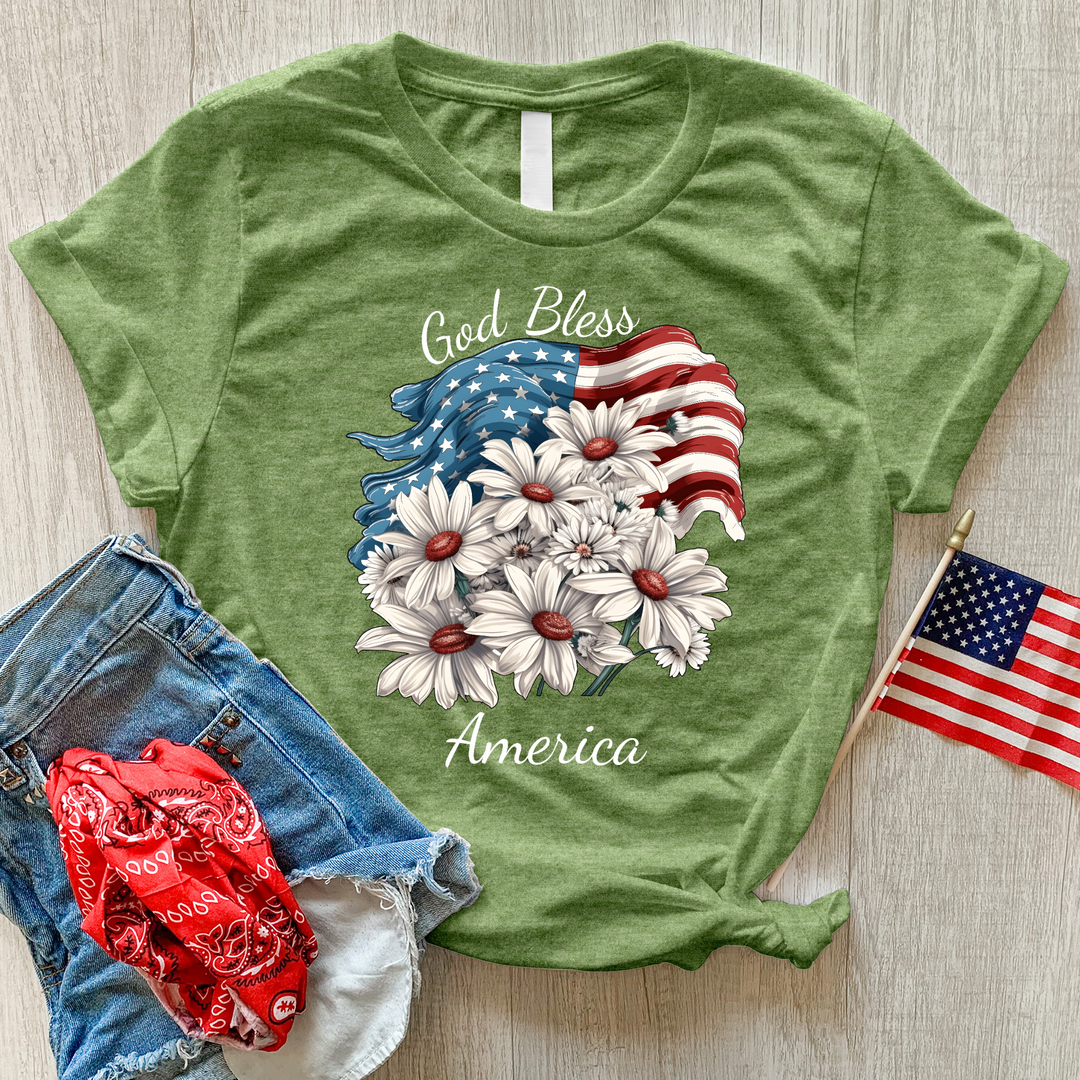 God Bless American Daisies Heathered Tee