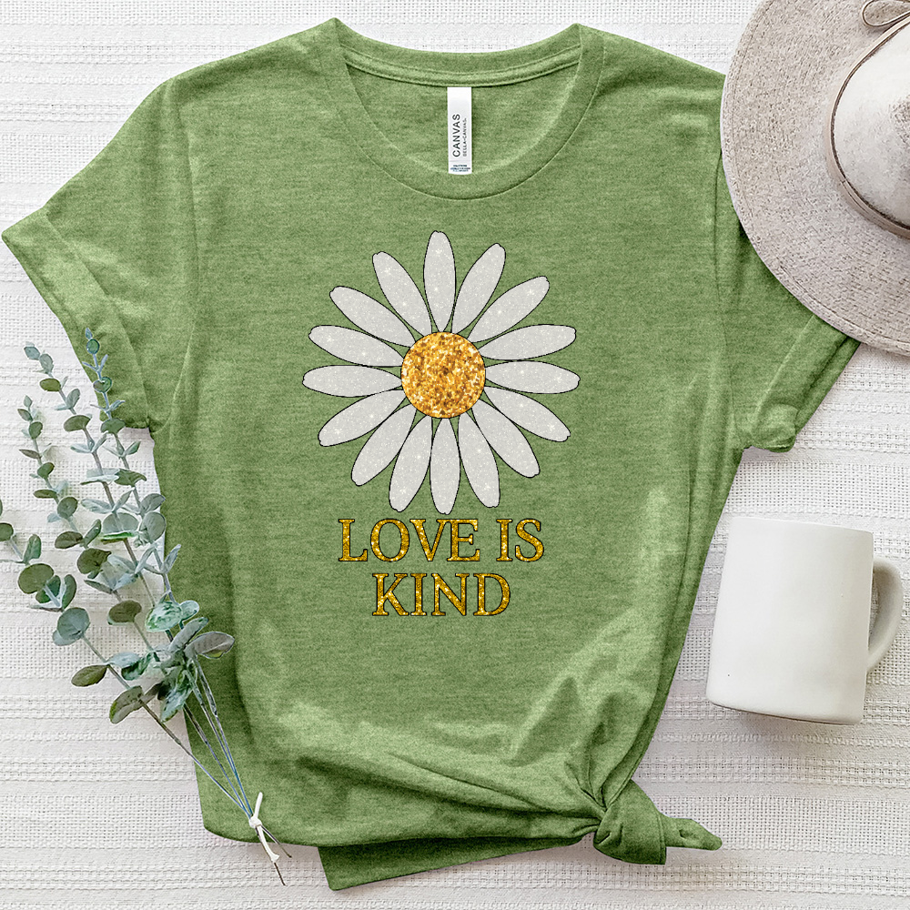 Pink Glitter Daisy Flower Heathered Tee