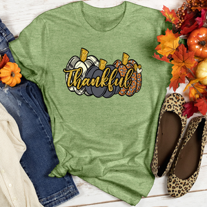 Thankful Gold Text Pumpkins Heathered Tee