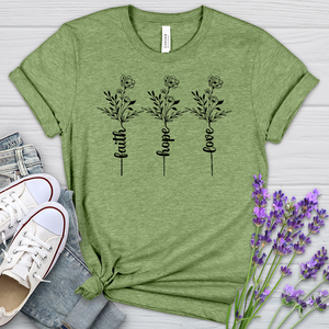 Faith Hope Love Spring Flowers Heathered Tee