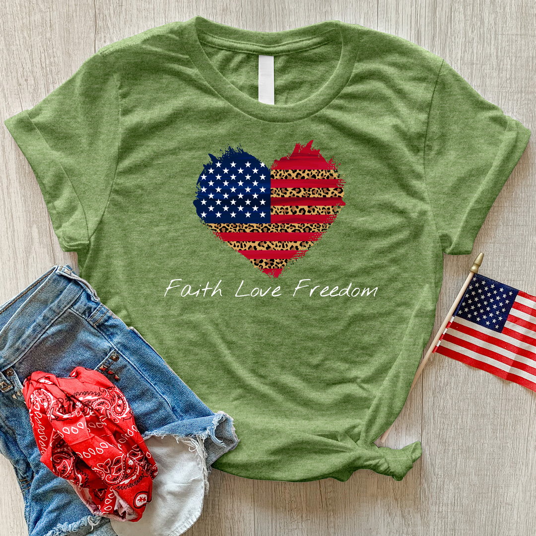 Faith Love Freedom Leopard Heart Heathered Tee