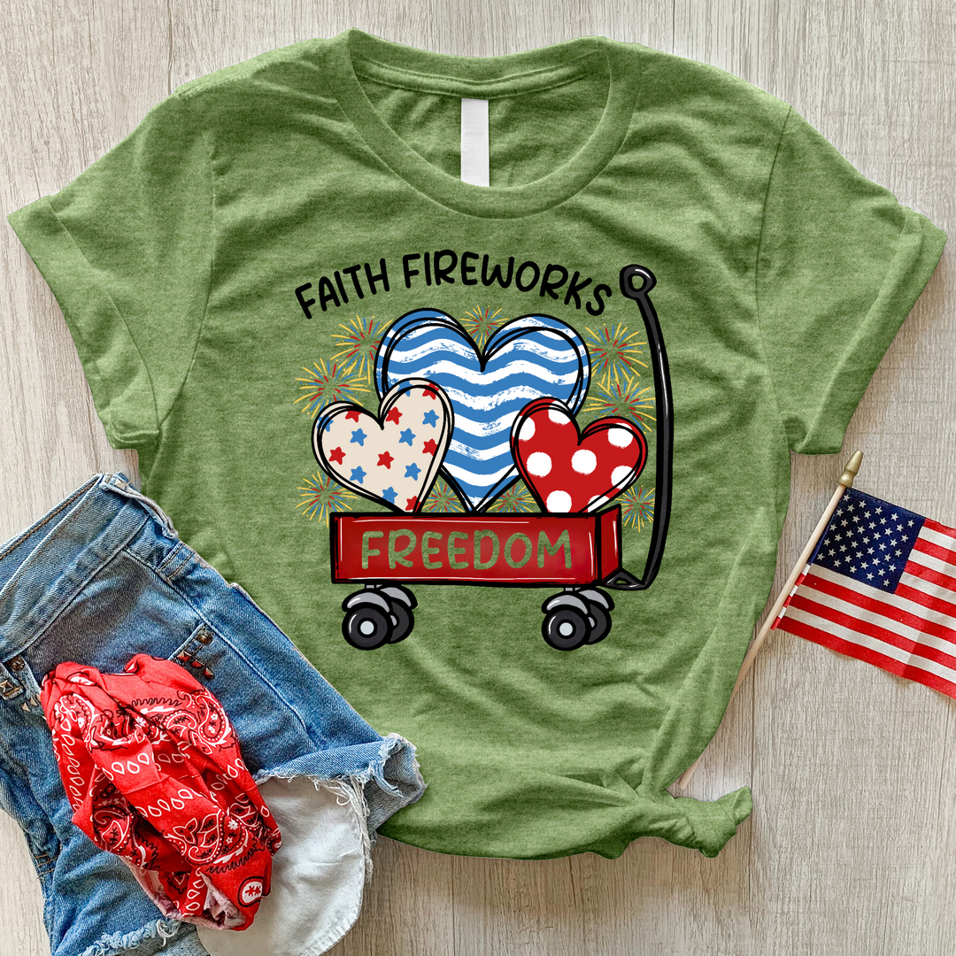 Faith Fireworks Freedom Cart Heathered Tee