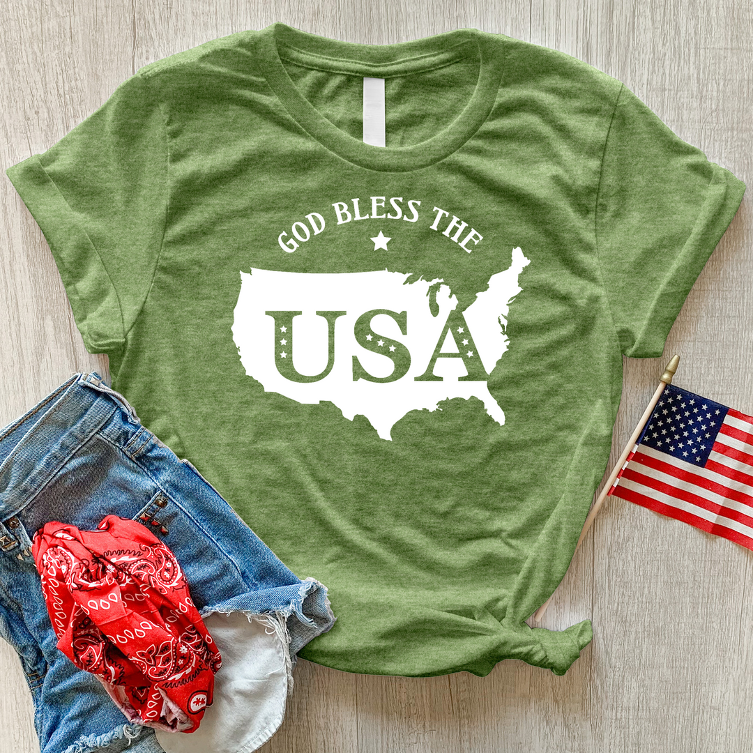 God Bless USA Outline Heathered Tee