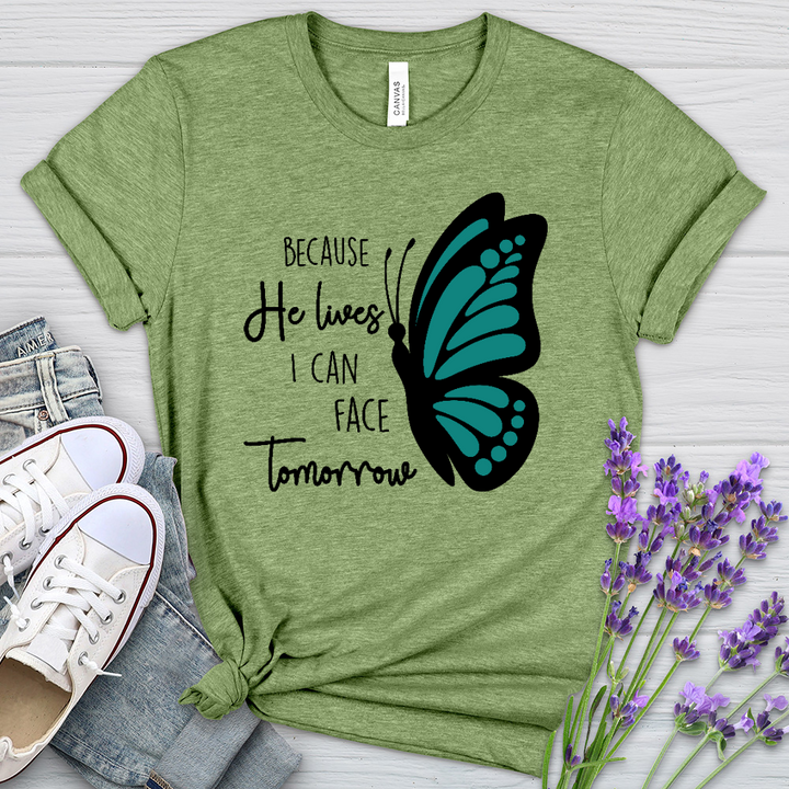 Because He Lives Butterfly 2 Heathered Tee