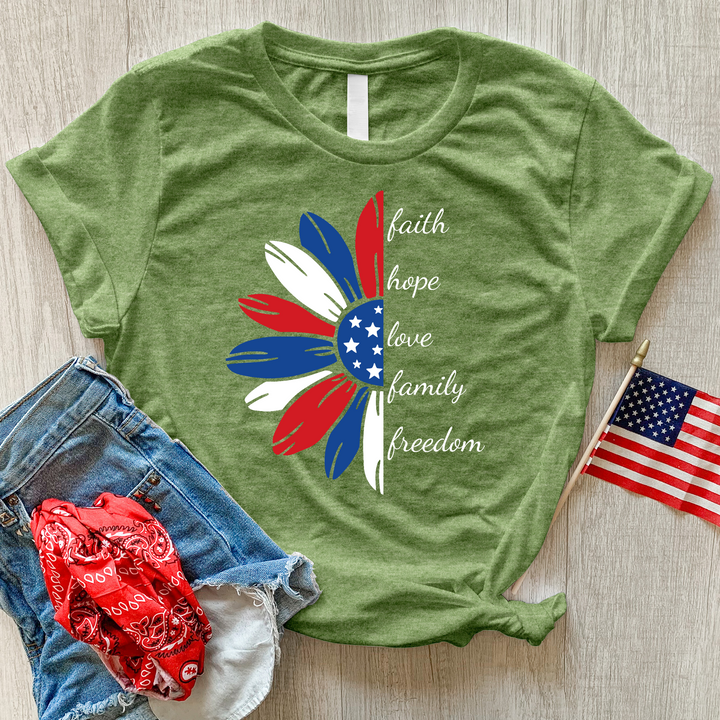 Faith Family Freedom Daisy Heathered Tee