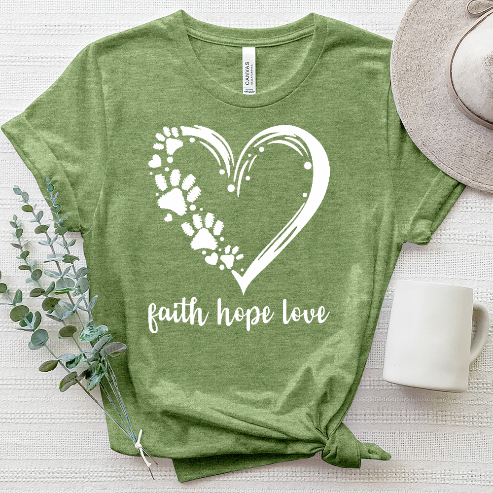 Faith Hope Love Paw Print Heart Heathered Tee