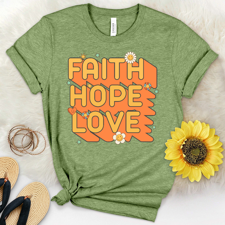 Retro Faith Hope Love Heathered Tee