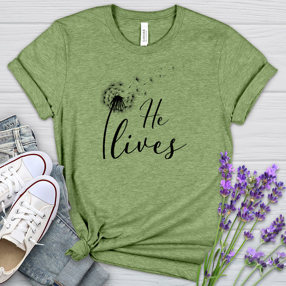 He Lives Dandelion Heathered Tee