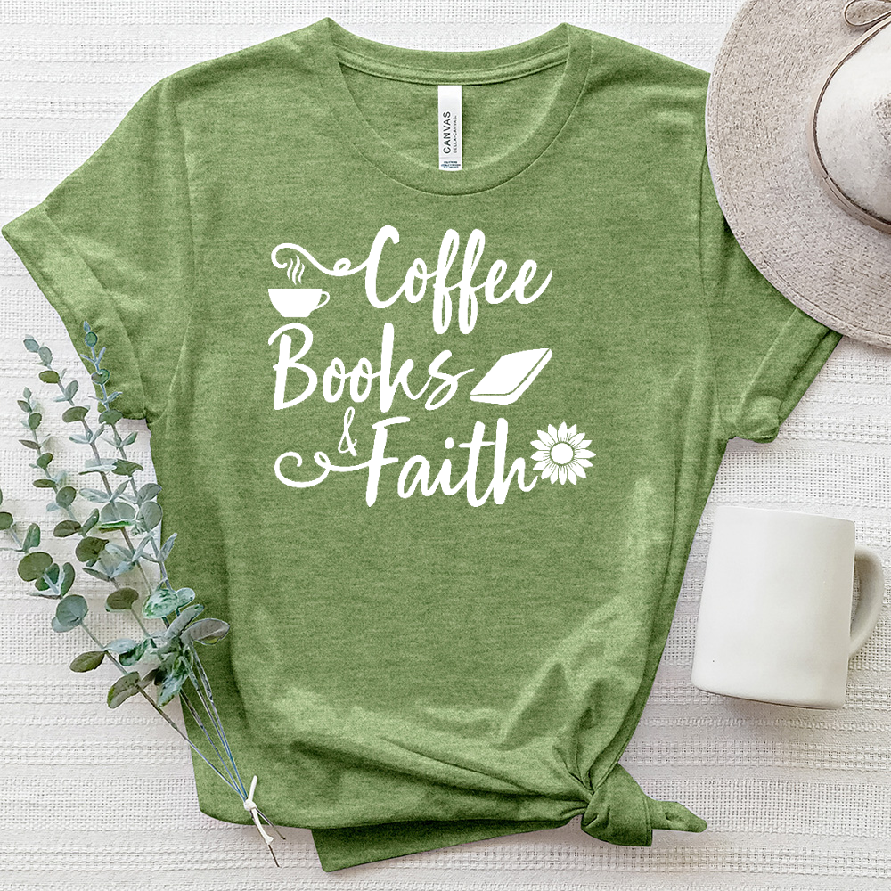 Coffee Books and Faith Heathered Tee