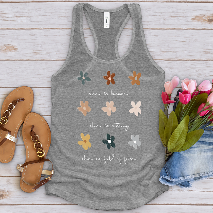 She Is Brave Flower Pattern Tank Top