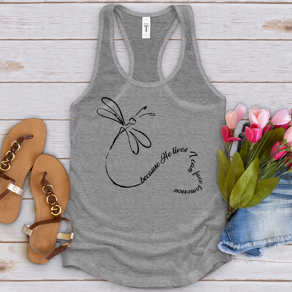 Because He Lives Dragonfly Heart Tank Top