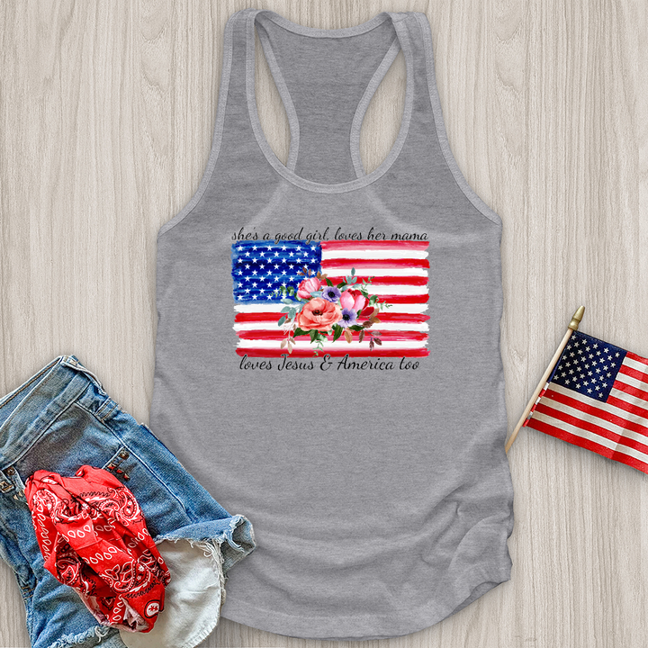 Loves Her Mama America and Jesus Tank Top