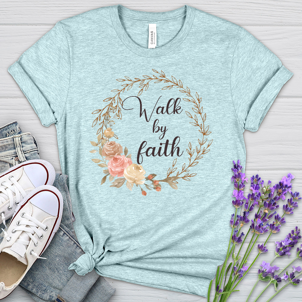 Walk By Faith Floral Wreath Heathered Tee