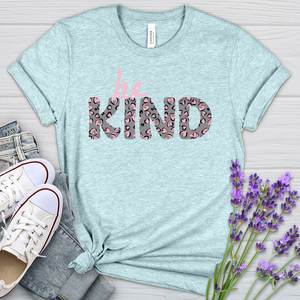 Be Kind Pink Leopard Print Heathered Tee