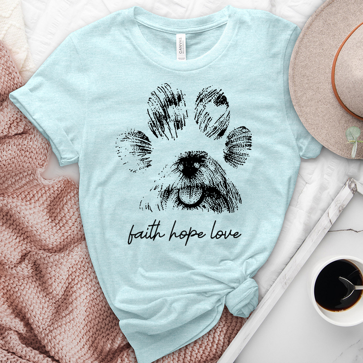 Faith Paw Print Face Heathered Tee