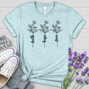 Faith Hope Love Spring Flowers Heathered Tee