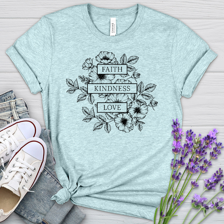 Faith Kindness Love Heathered Tee