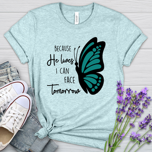 Because He Lives Butterfly 2 Heathered Tee