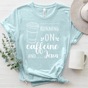 Running on Caffeine And Jesus  White Heathered Tee