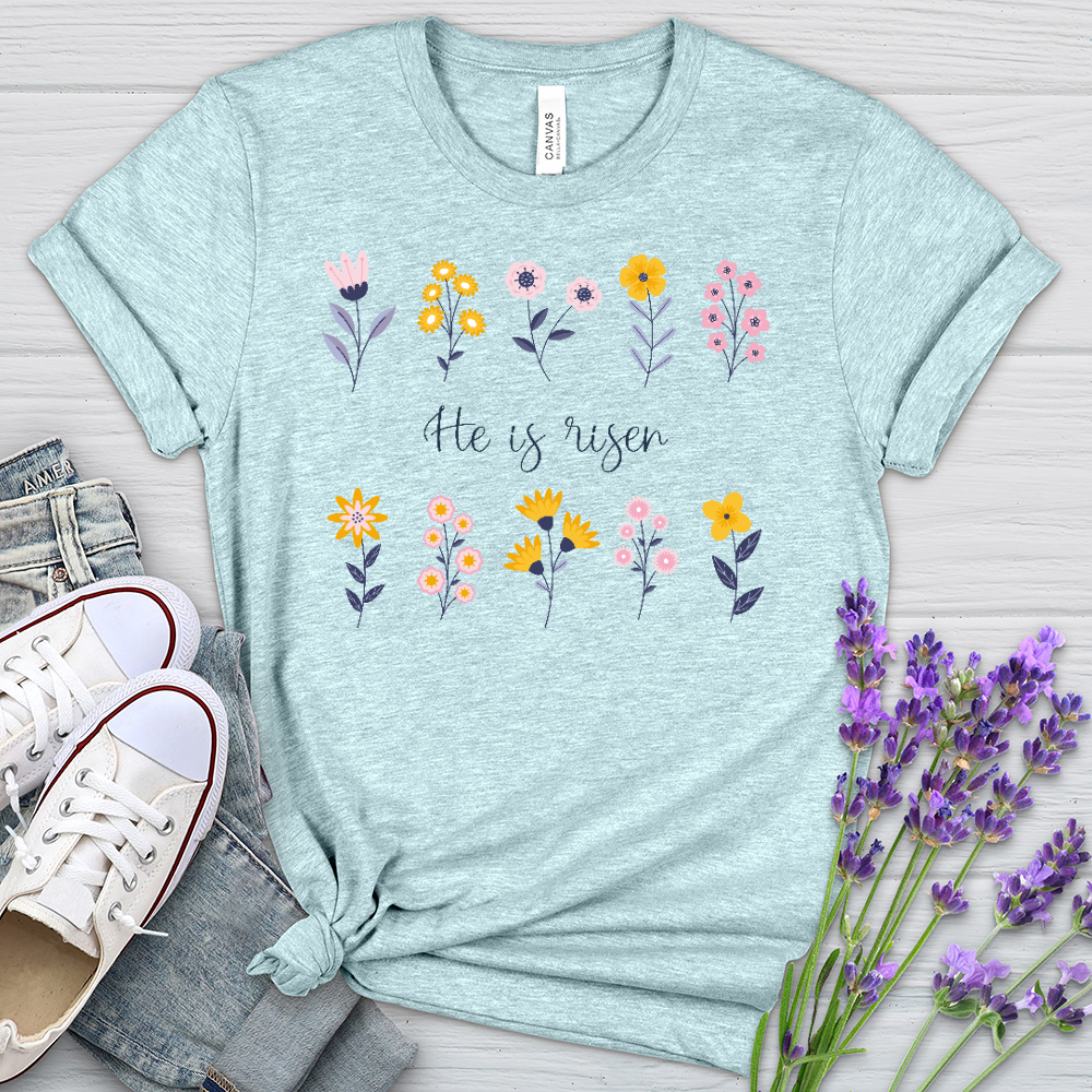 He Is Risen Flower Pattern Heathered Tee