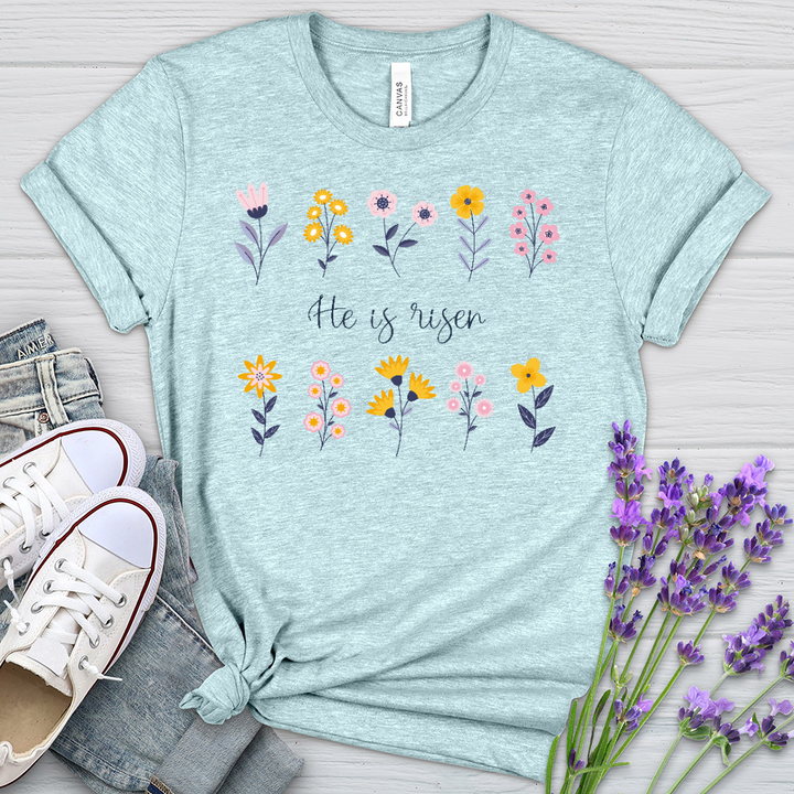 He Is Risen Flower Pattern Heathered Tee