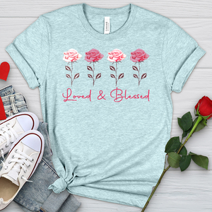 Loved & Blessed Pink Roses Heathered Tee